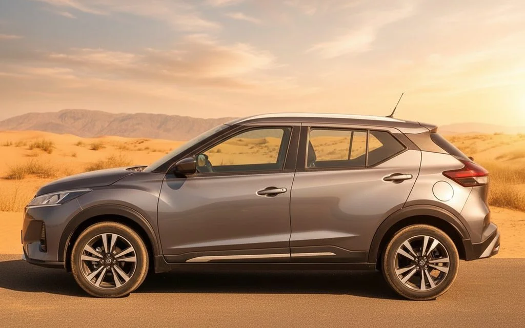 Nissan Kicks 2023 Grey side profile – rental in Dubai