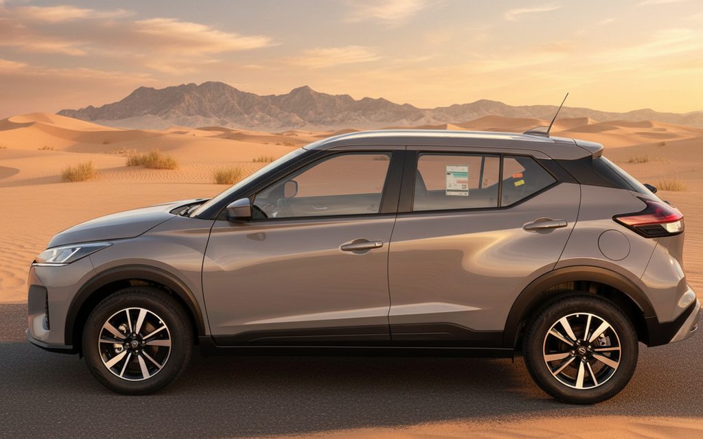 Nissan Kicks 2024 Grey side profile – rental in Dubai