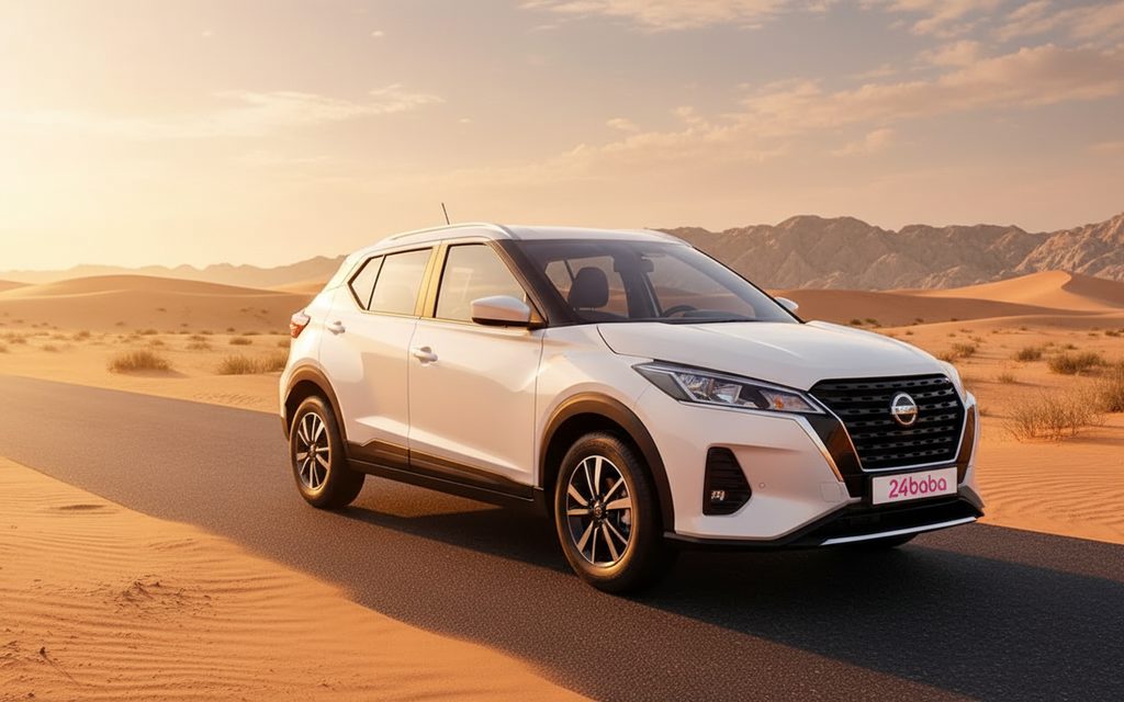 Nissan Kicks 2022 White front view with headlights – rental in Dubai