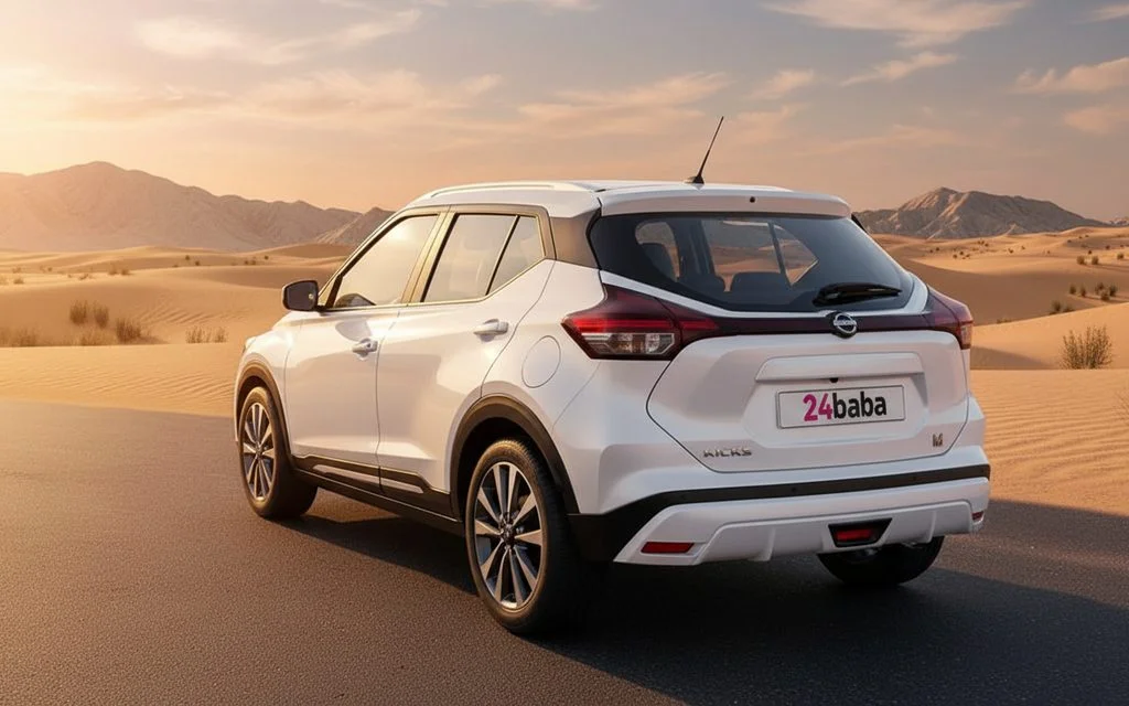 Nissan Kicks 2024 White rear view showing taillights – rental in Dubai