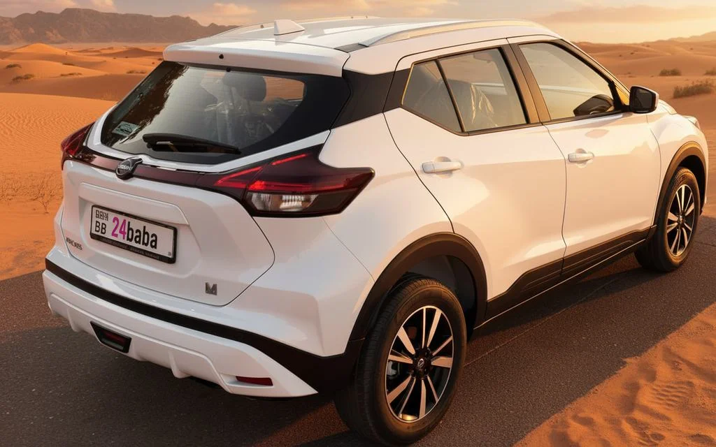 Nissan Kicks 2024 White rear view showing taillights – rental in Dubai