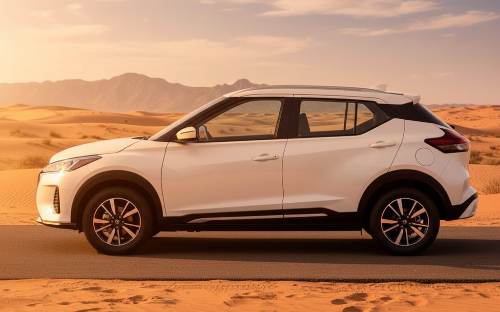 Nissan Kicks 2024 White side profile – rental in Dubai