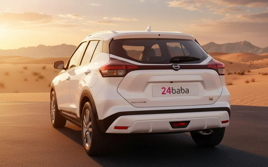 Nissan Kicks 2024 White rear view showing taillights – rental in Dubai