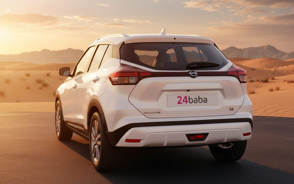 Nissan Kicks 2024 White rear view showing taillights – rental in Dubai
