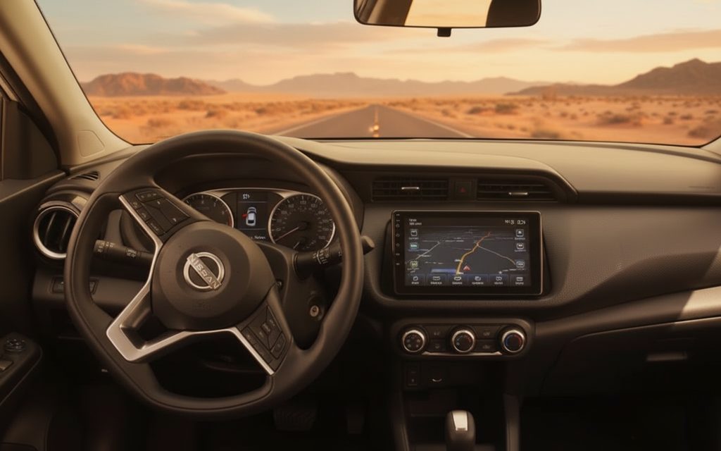 Nissan Kicks 2024 interior view showing trim – rental in Dubai