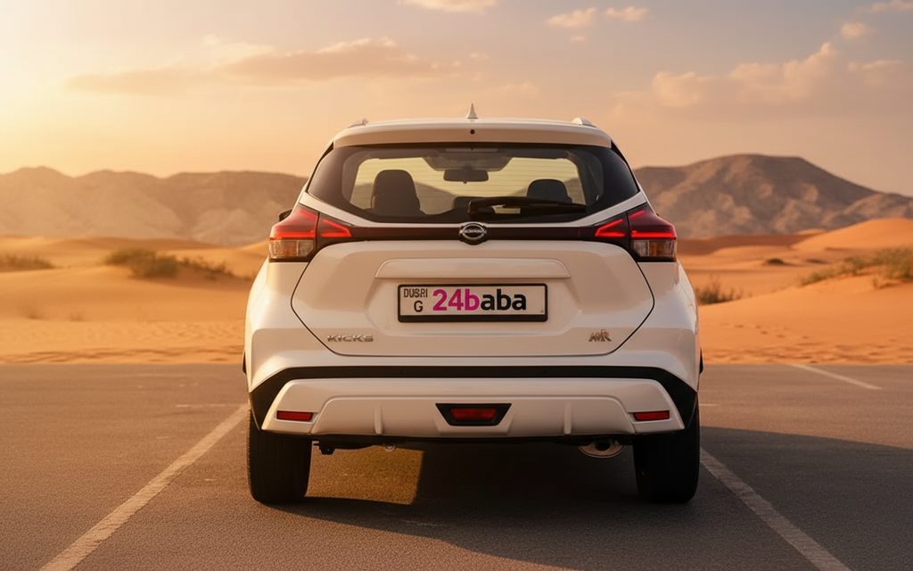 Nissan Kicks 2024 White rear view showing taillights – rental in Dubai