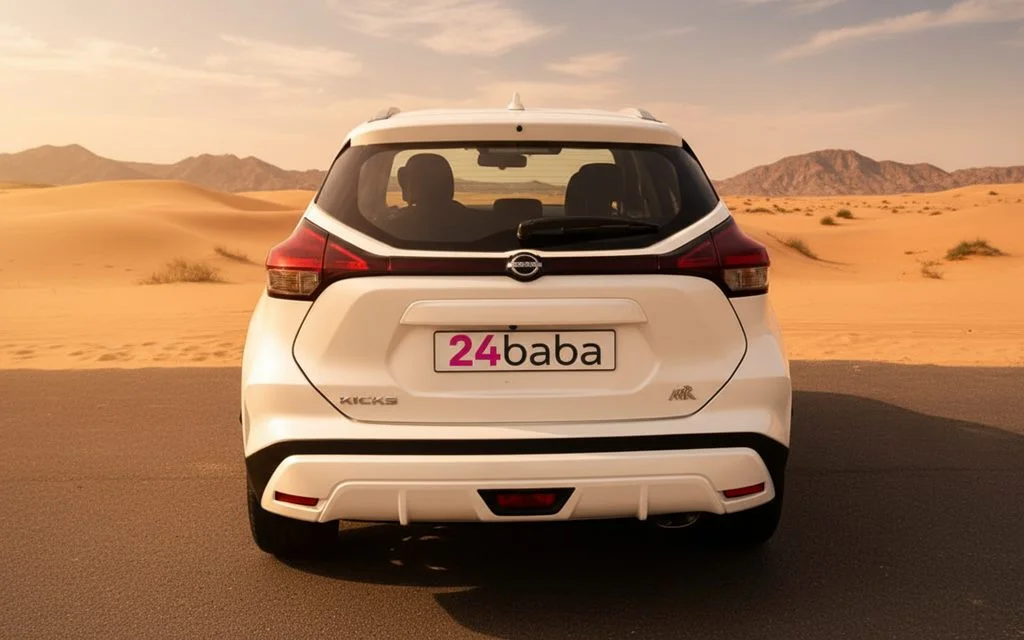 Nissan Kicks 2024 White rear view showing taillights – rental in Dubai