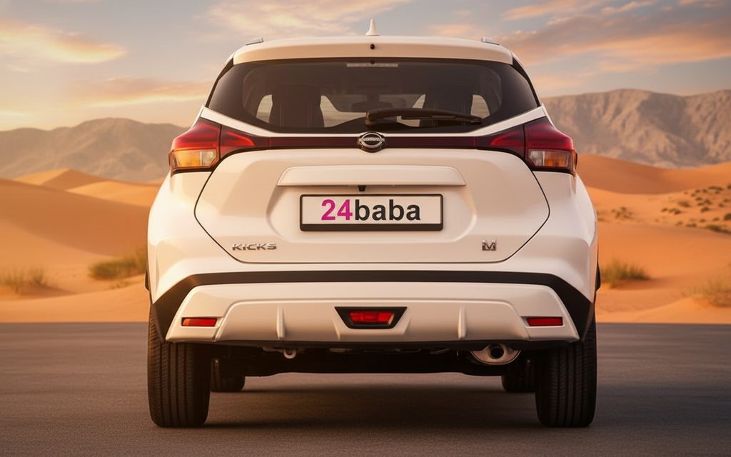 Nissan Kicks 2024 White rear view showing taillights – rental in Dubai