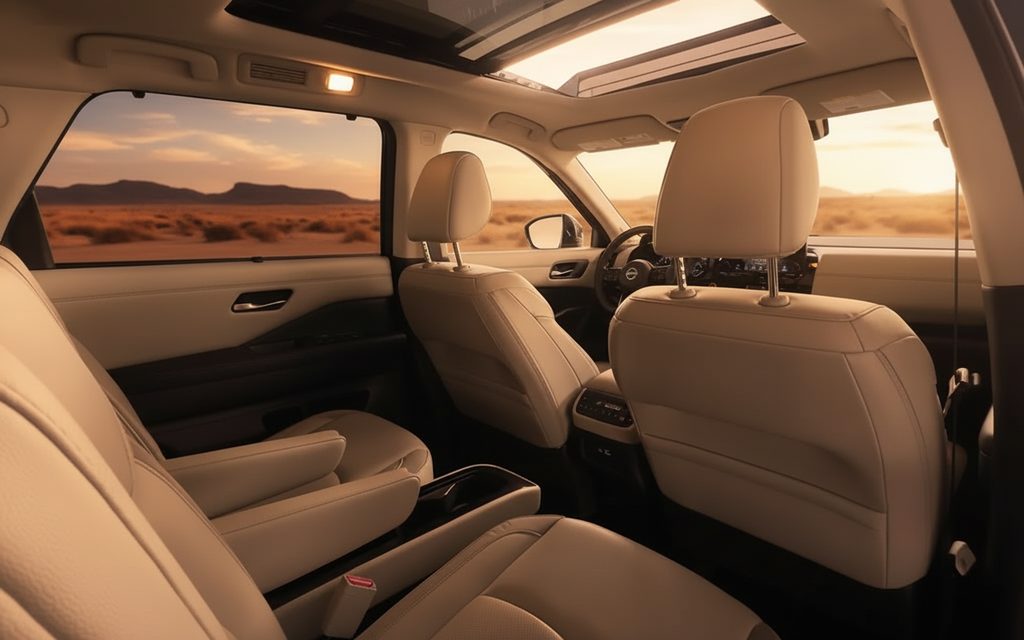 Nissan Pathfinder 2023 leather seats and cabin – rental in Dubai