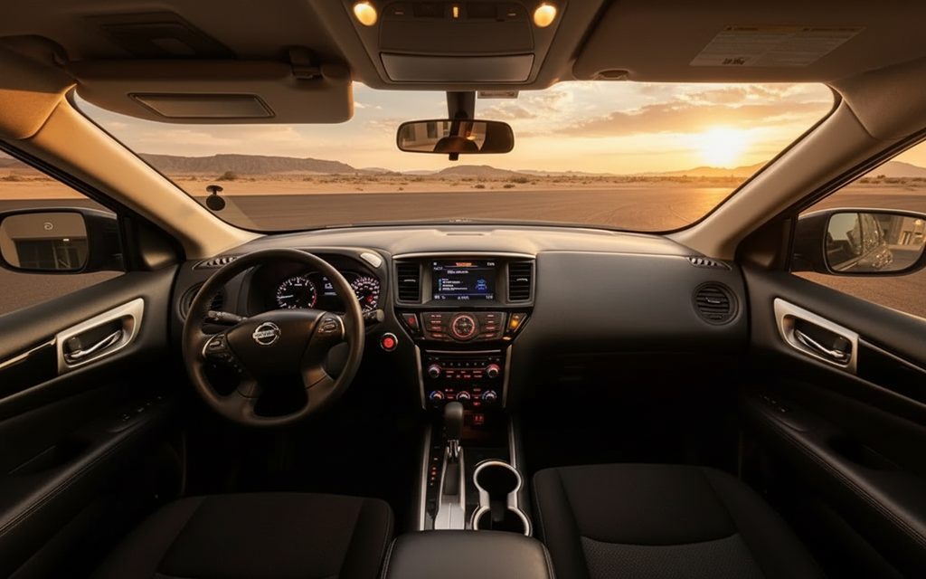 Nissan Pathfinder 2021 interior view showing trim – rental in Dubai