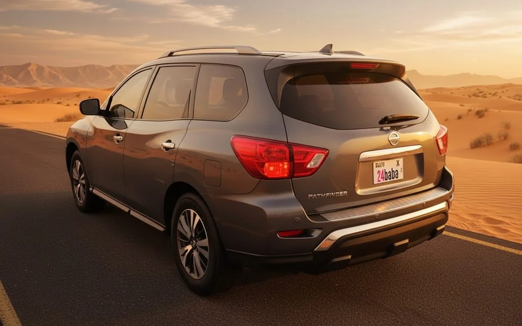 Nissan Pathfinder 2021 Grey rear view showing taillights – rental in Dubai