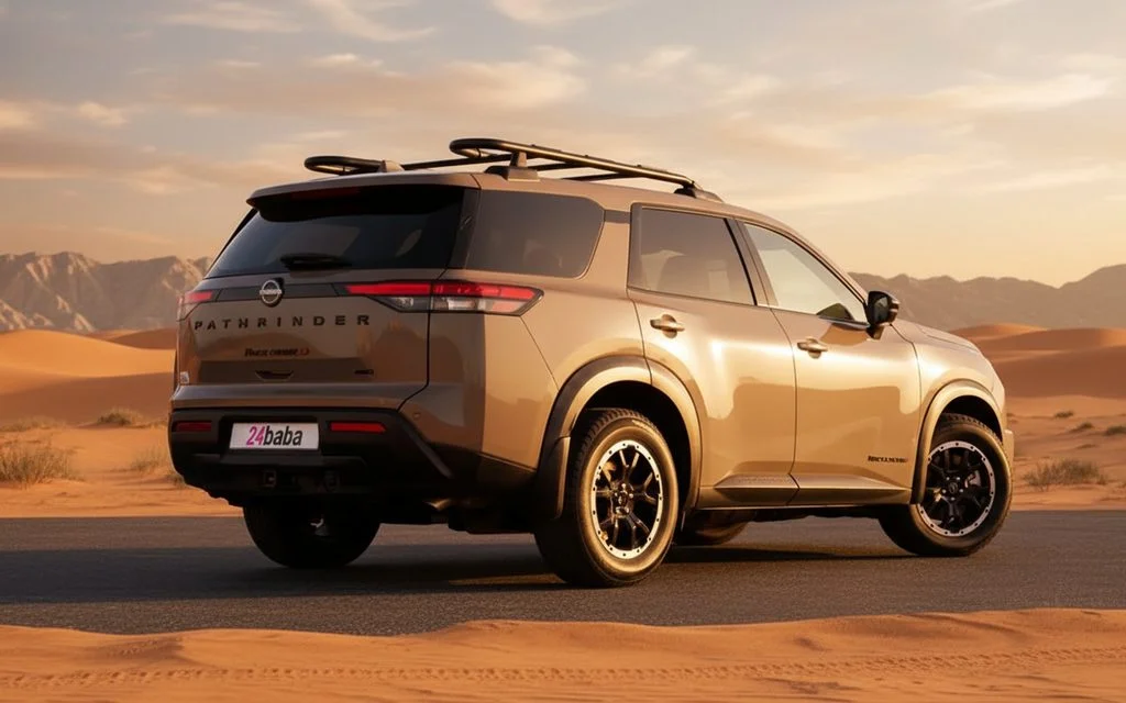 Nissan Pathfinder 2024 Grey rear view showing taillights – rental in Dubai