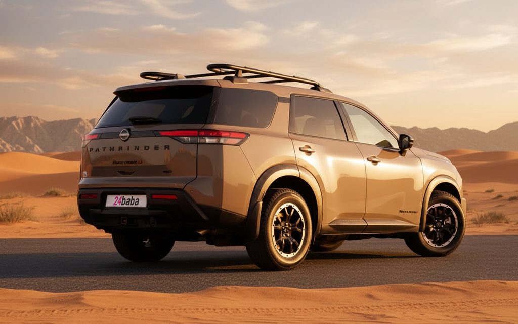 Nissan Pathfinder 2024 Grey rear view showing taillights – rental in Dubai