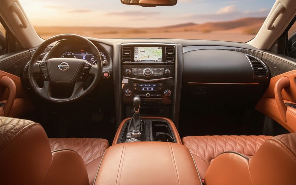 Nissan Patrol 2021 interior view showing trim – rental in Dubai