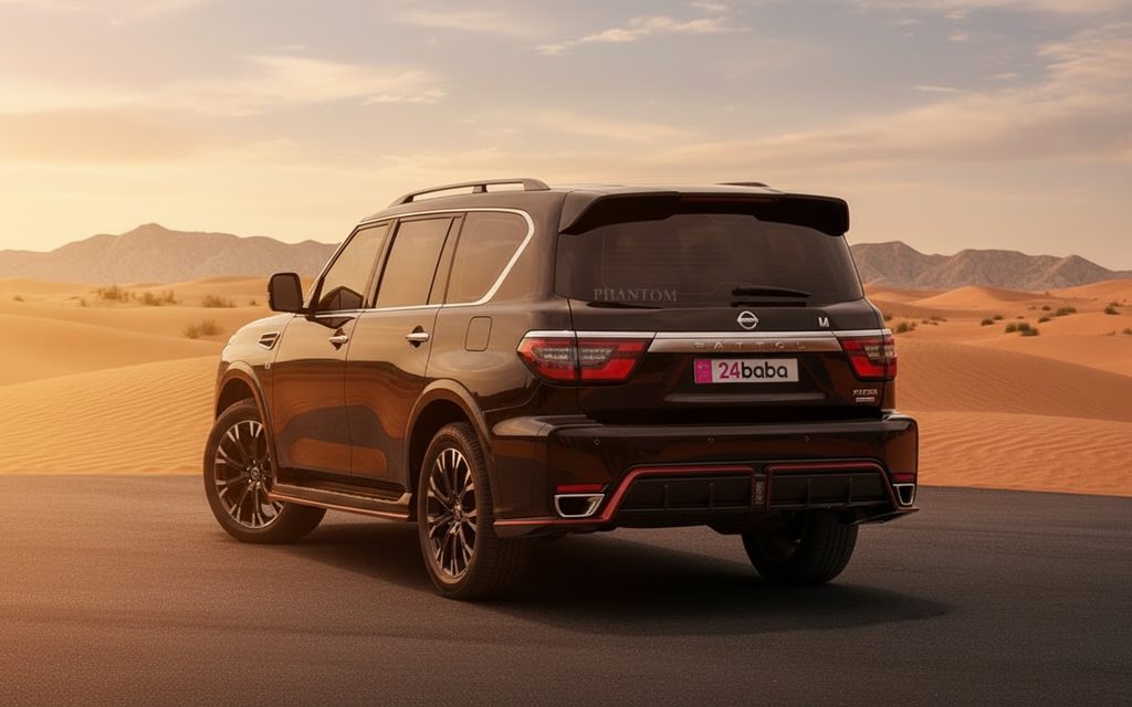 Nissan Patrol 2022 Black rear view showing taillights – rental in Dubai
