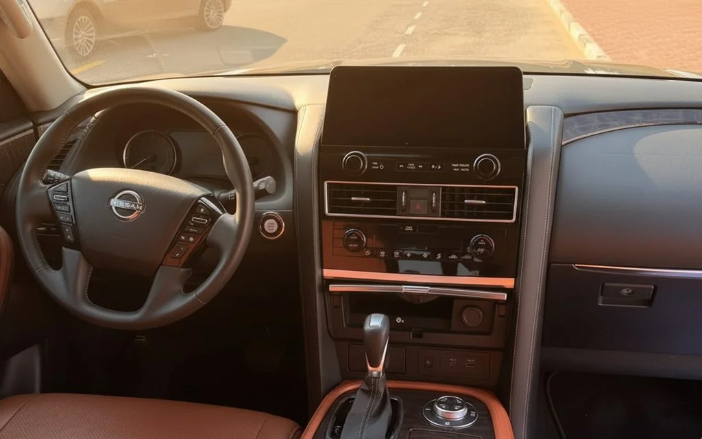 Nissan Patrol 2024 interior view showing trim – rental in Dubai