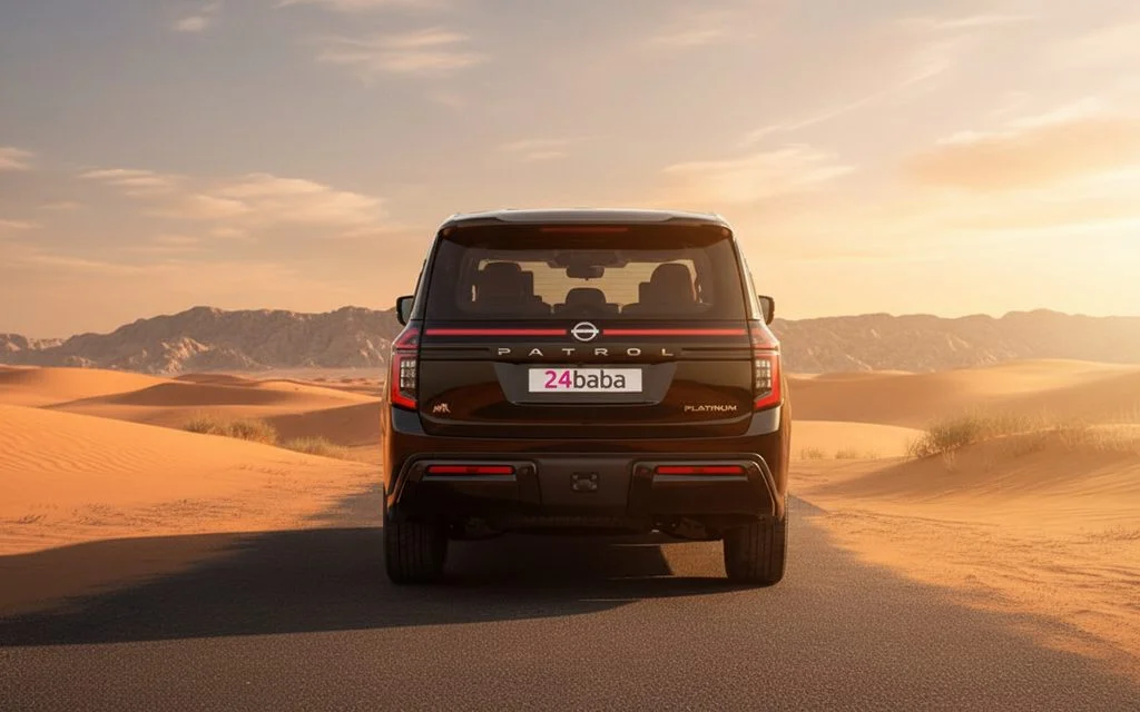 Nissan Patrol 2025 Black rear view showing taillights – rental in Dubai