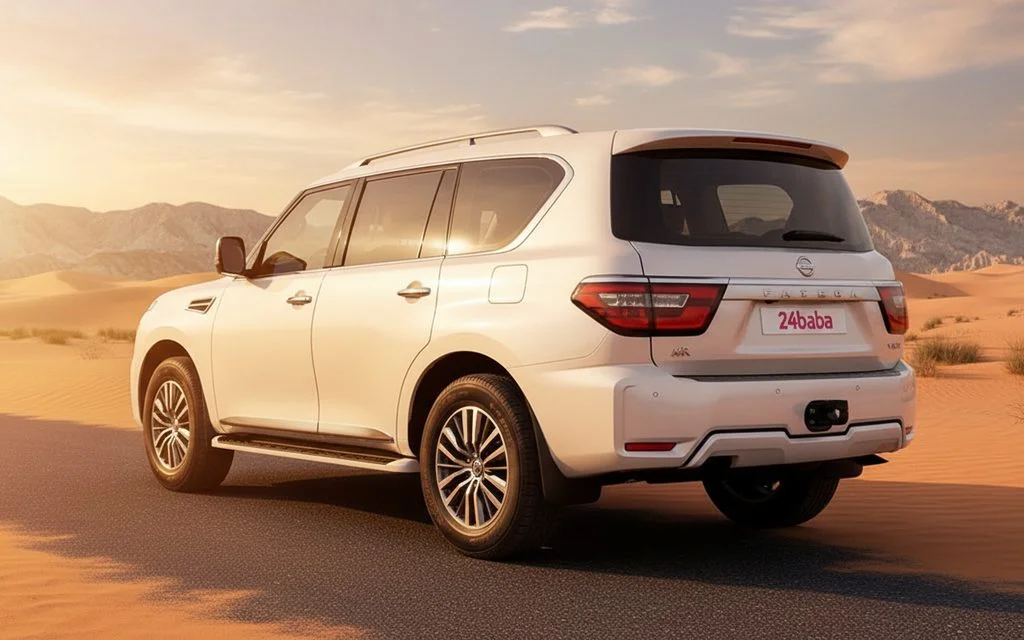 Nissan Patrol 2020 White rear view showing taillights – rental in Dubai