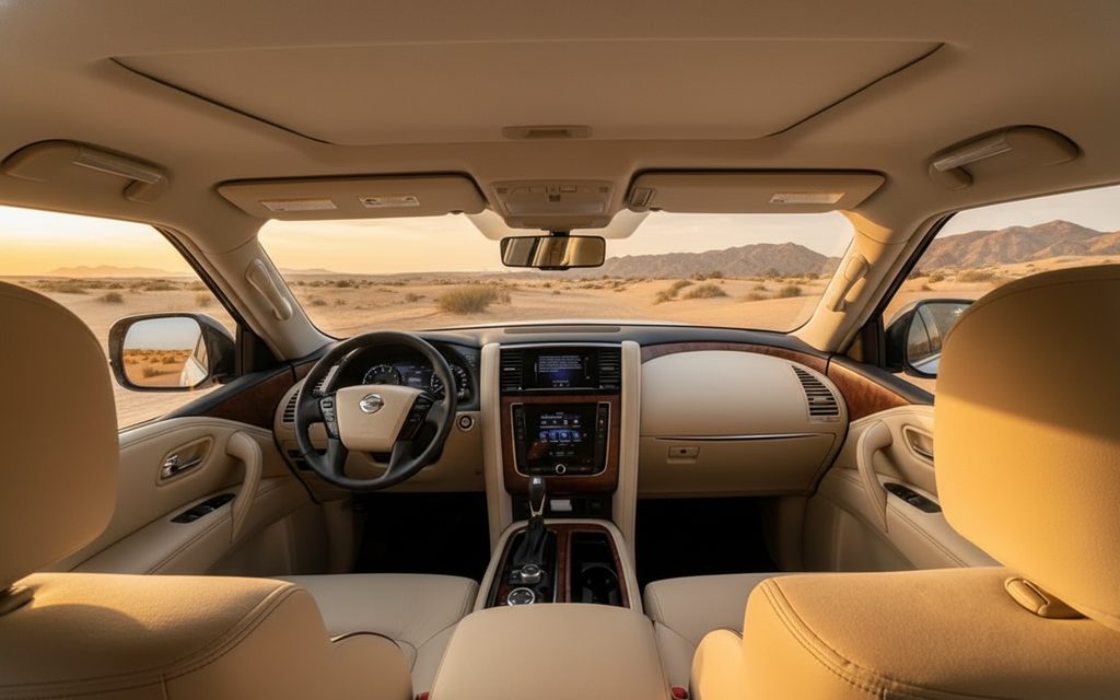 Nissan Patrol 2021 interior view showing trim – rental in Dubai