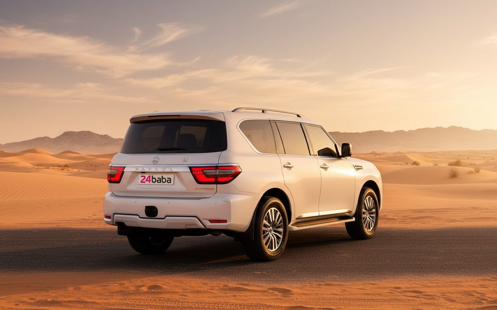 Nissan Patrol 2021 White rear view showing taillights – rental in Dubai