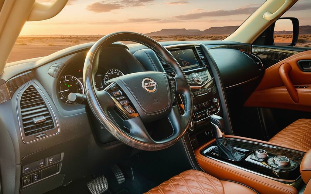 Nissan Patrol 2021 interior view showing trim – rental in Dubai