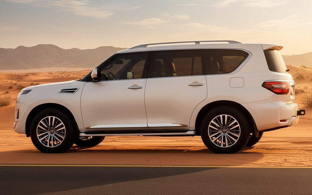 Nissan Patrol 2021 White side profile – rental in Dubai