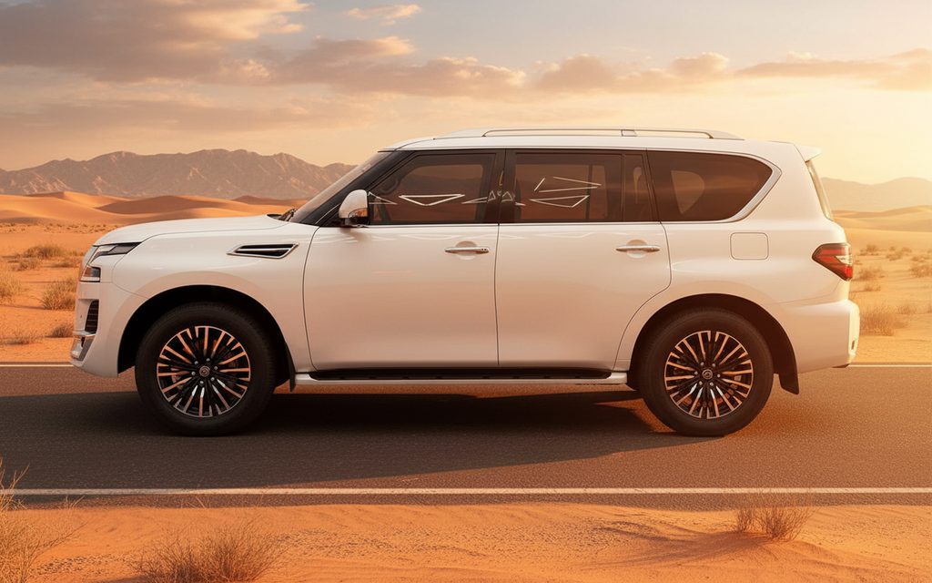 Nissan Patrol 2022 White side profile – rental in Dubai