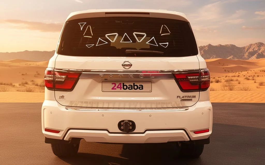 Nissan Patrol 2022 White rear view showing taillights – rental in Dubai