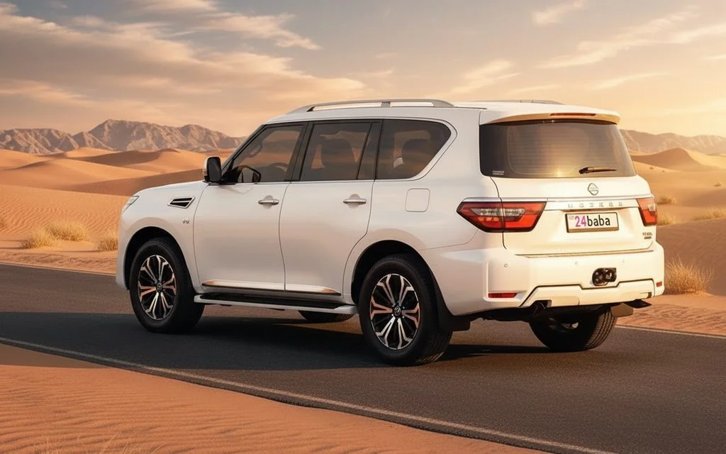 Nissan Patrol 2022 White rear view showing taillights – rental in Dubai