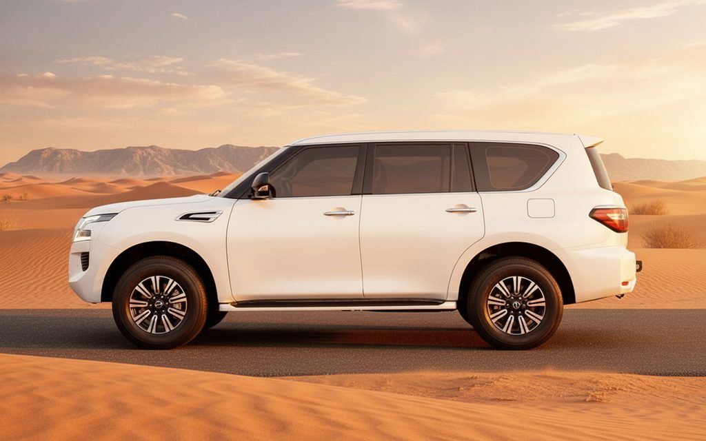 Nissan Patrol 2023 White side profile – rental in Dubai