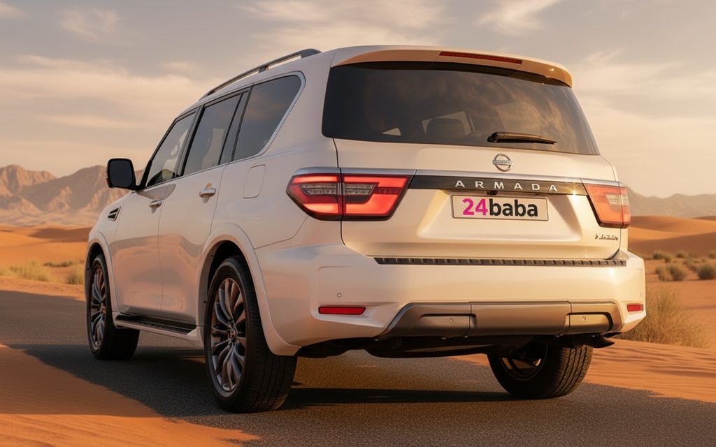 Nissan Patrol 2024 White rear view showing taillights – rental in Dubai