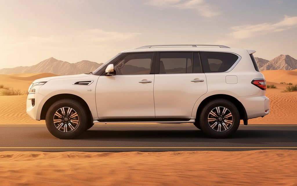 Nissan Patrol 2024 White side profile – rental in Dubai