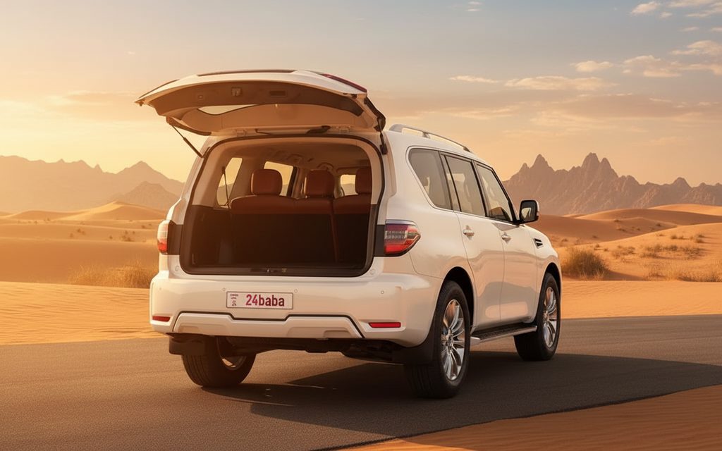 Nissan Patrol 2024 White rear view showing taillights – rental in Dubai