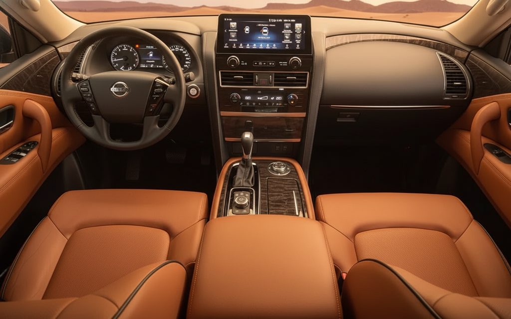 Nissan Patrol 2024 interior view showing trim – rental in Dubai