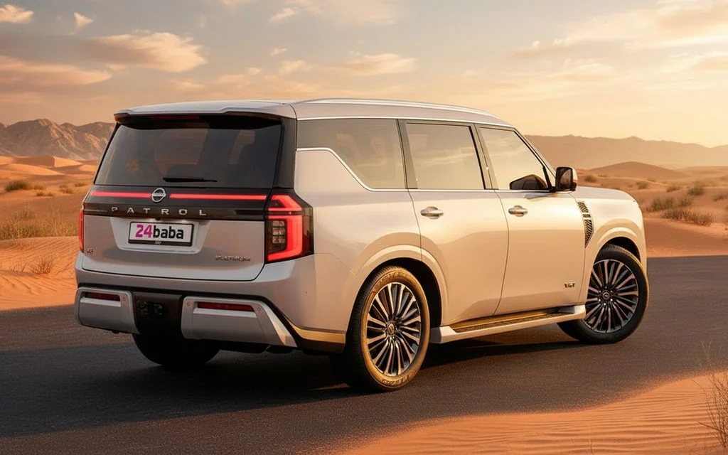 Nissan Patrol 2025 White rear view showing taillights – rental in Dubai