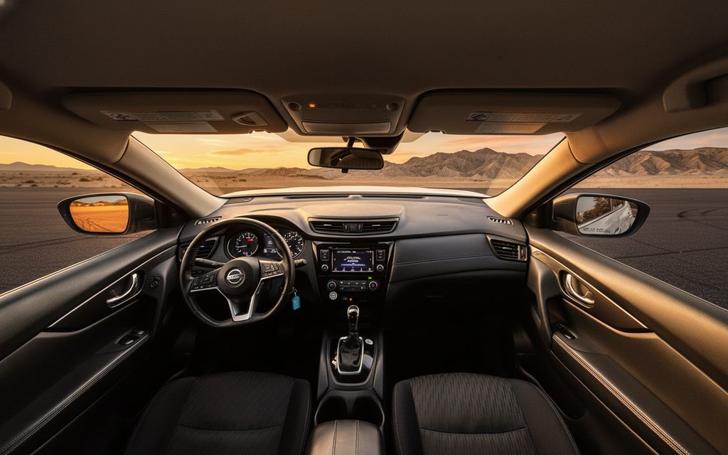 Nissan Rogue 2025 interior view showing trim – rental in Dubai