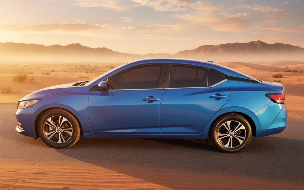 Nissan Sentra 2023 Blue side profile – rental in Dubai