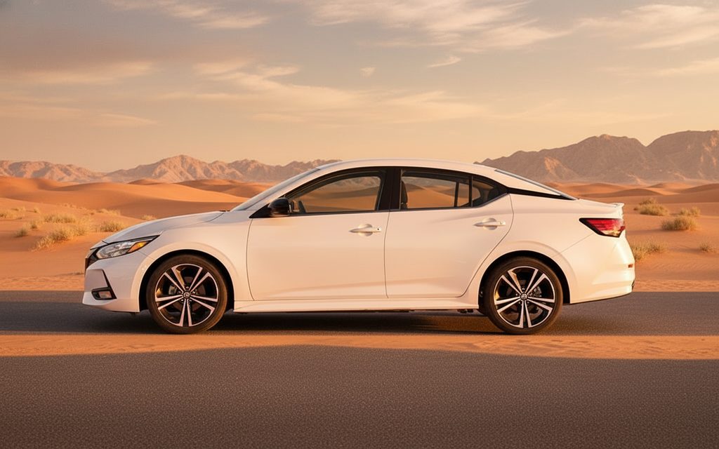 Nissan Sentra 2022 White side profile – rental in Dubai