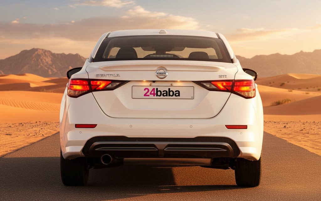 Nissan Sentra 2022 White rear view showing taillights – rental in Dubai