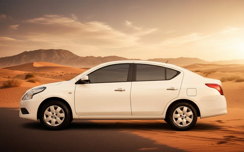 Nissan Sunny 2023 White side profile – rental in Dubai