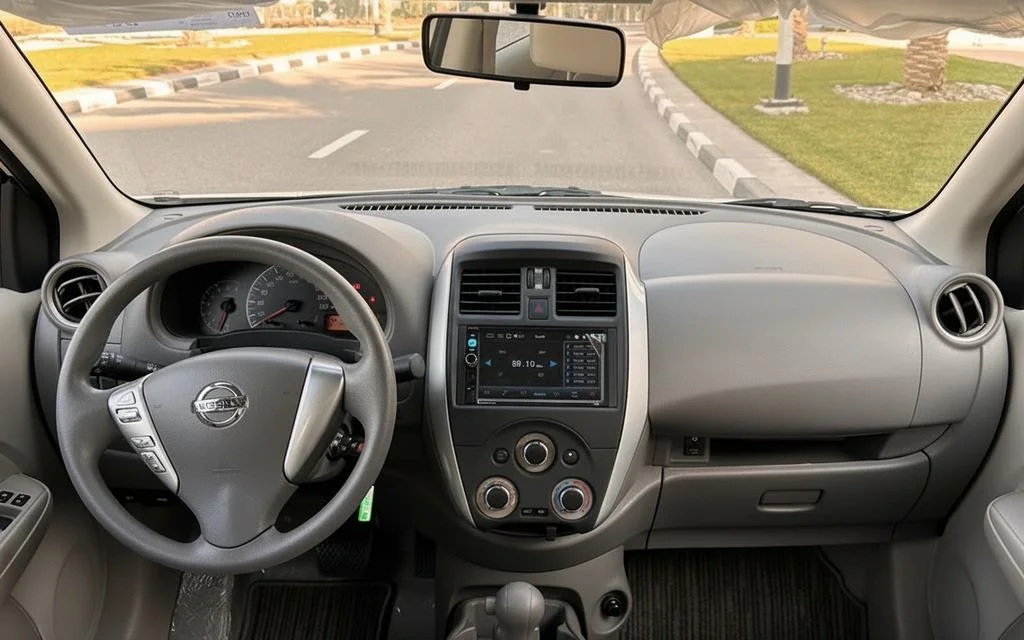 Nissan Sunny 2024 interior view showing trim – rental in Dubai