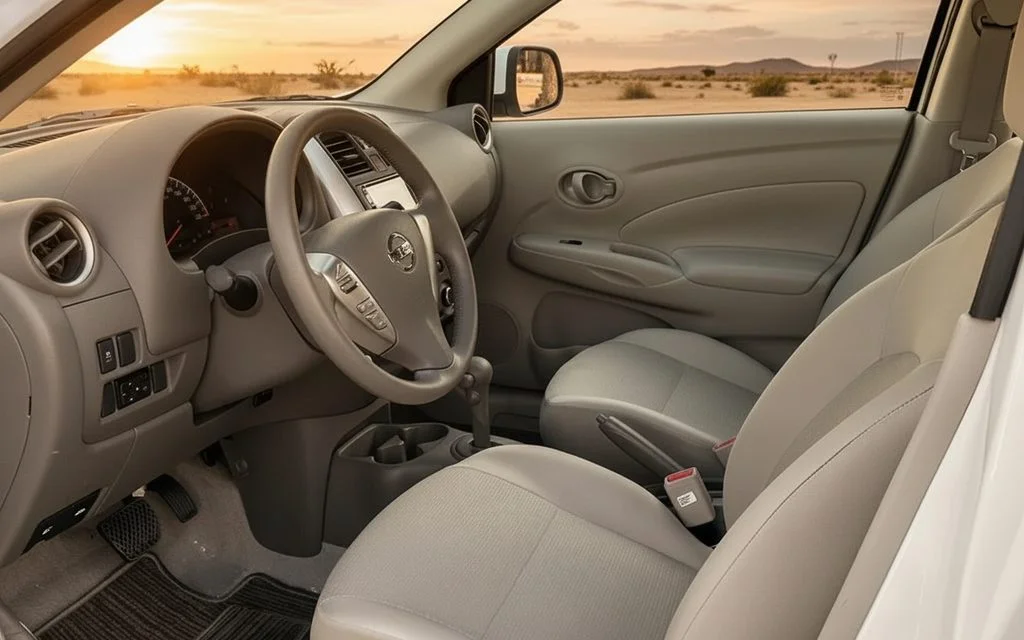 Nissan Sunny 2024 interior view showing trim – rental in Dubai