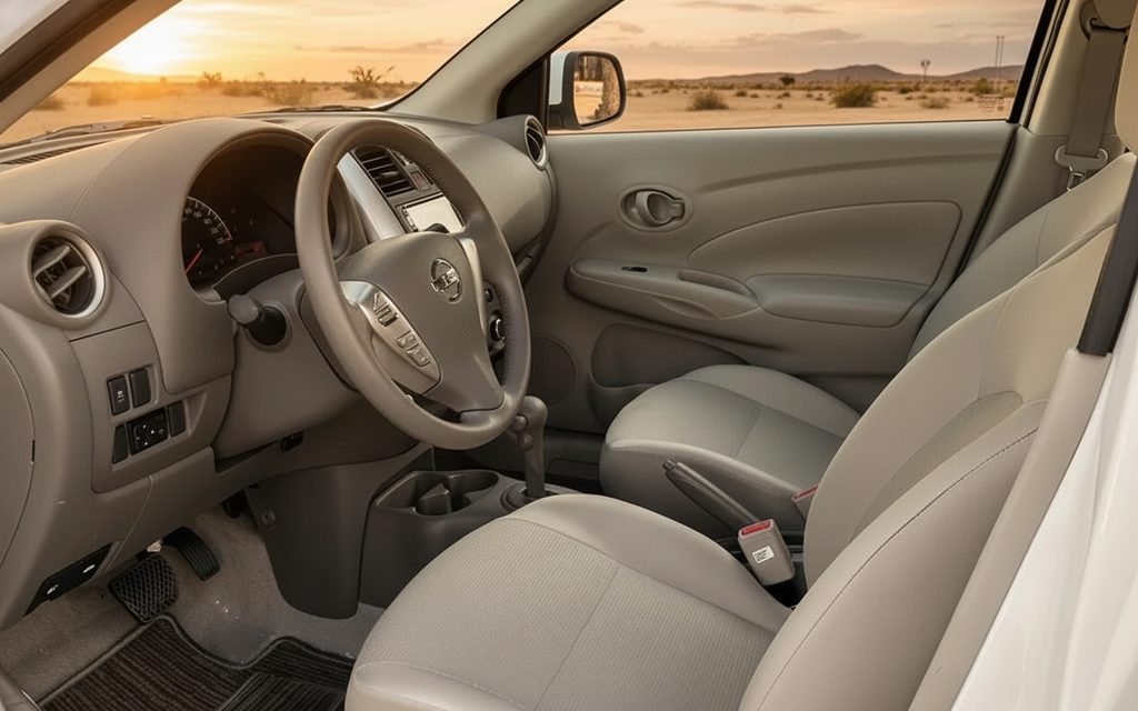 Nissan Sunny 2024 interior view showing trim – rental in Dubai