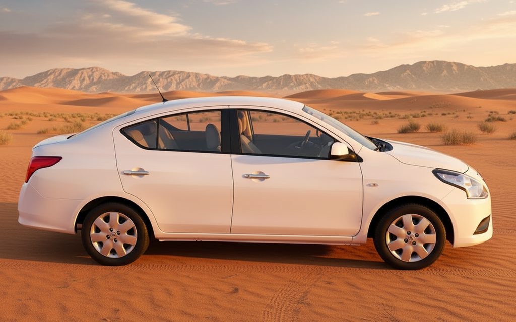 Nissan Sunny 2024 White side profile – rental in Dubai