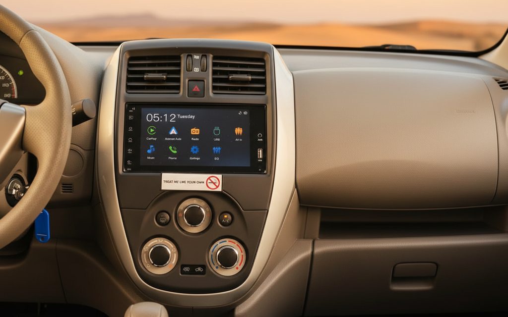 Nissan Sunny 2024 dashboard and infotainment – rental in Dubai