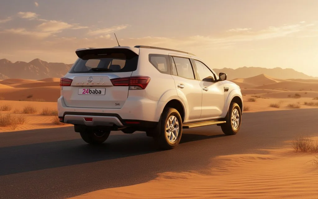 Nissan X Terra 2021 White rear view showing taillights – rental in Dubai