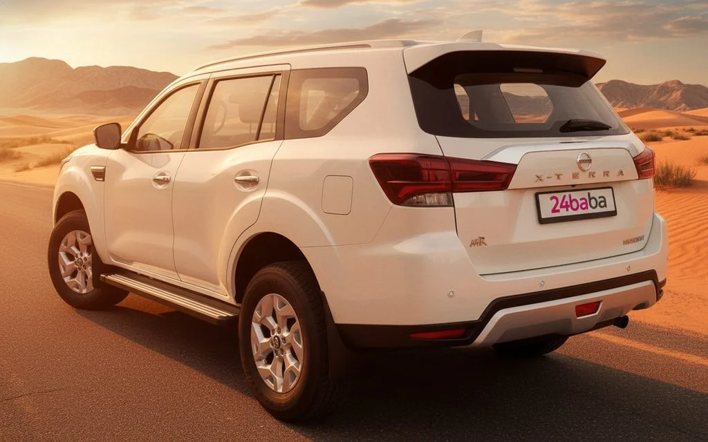 Nissan X Terra 2024 White rear view showing taillights – rental in Dubai