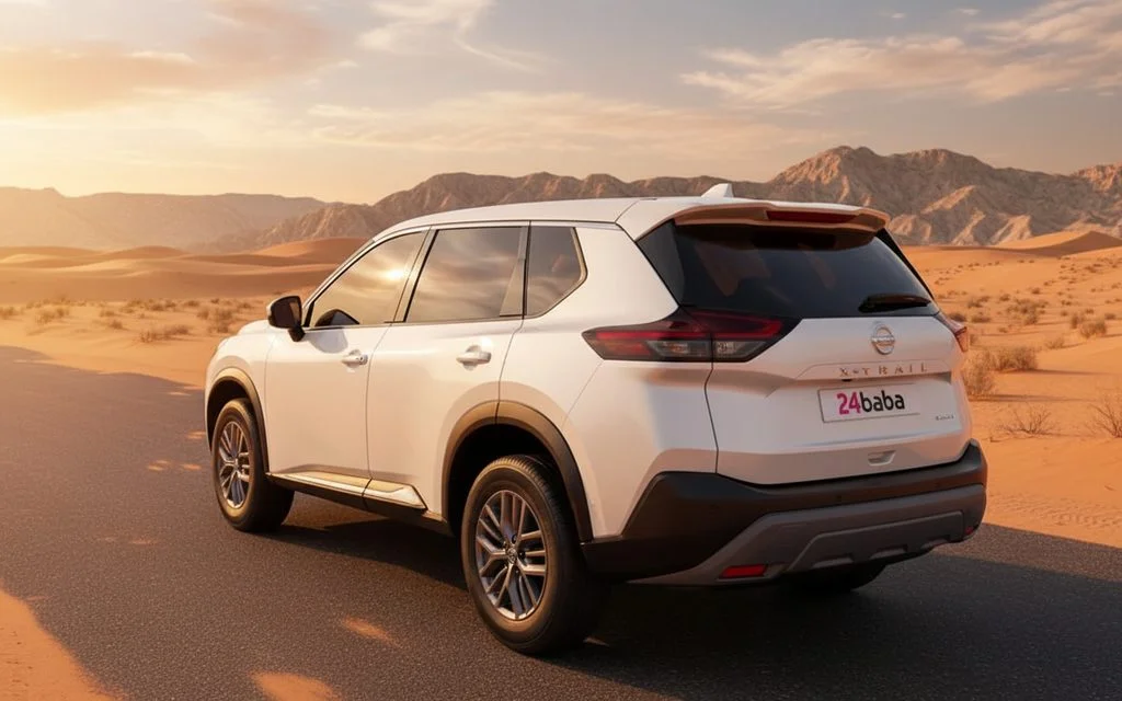 Nissan X Trail 2024 White rear view showing taillights – rental in Dubai