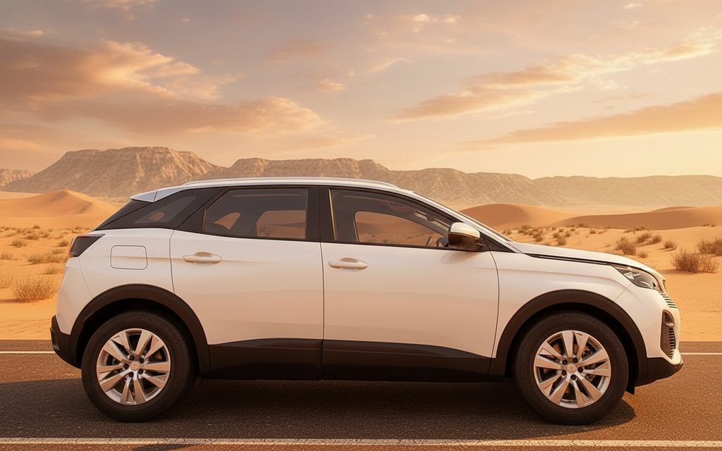 Peugeot 3008 2022 White side profile – rental in Dubai