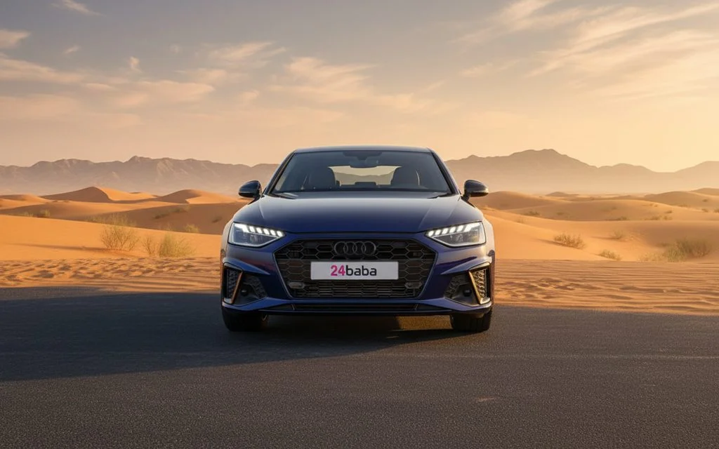 Audi A4 2024 Blue front view with headlights